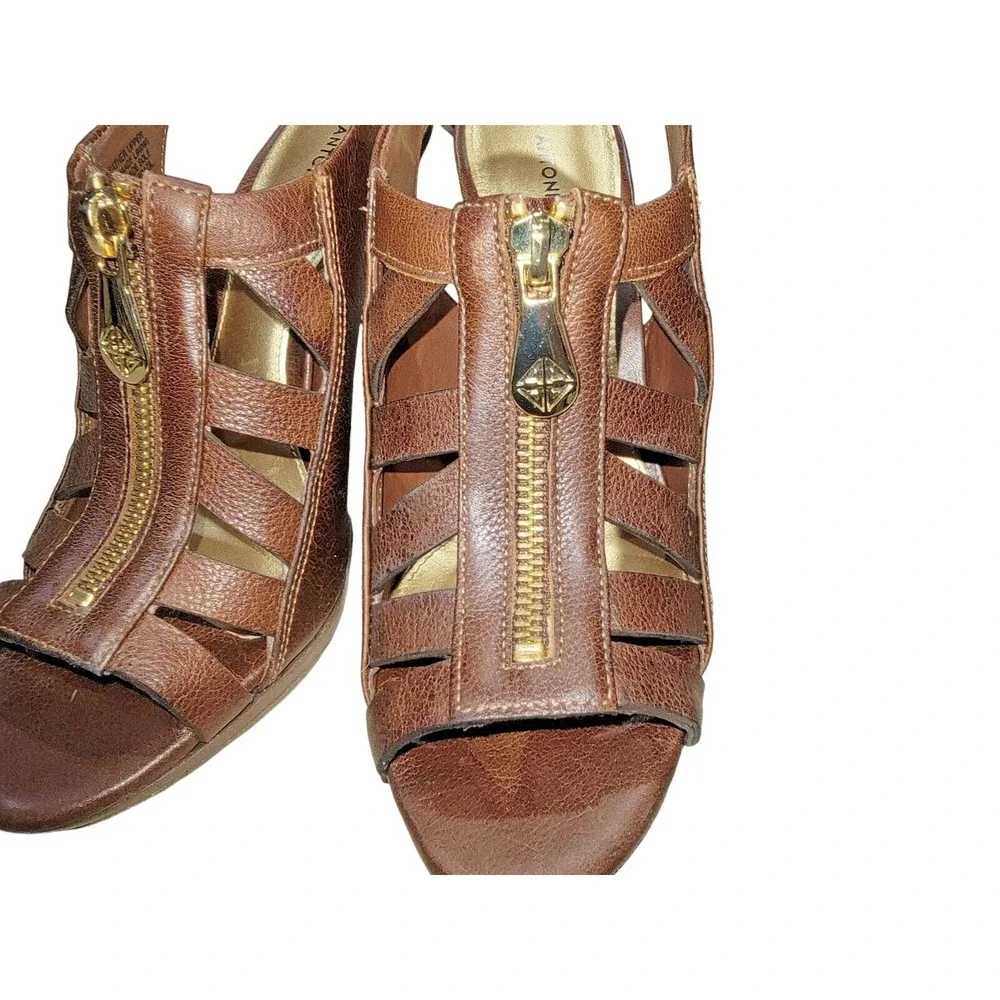 Antonio Melani Cinema Women's Walnut Brown Heeled Leather Sandals Size 7.5 M New